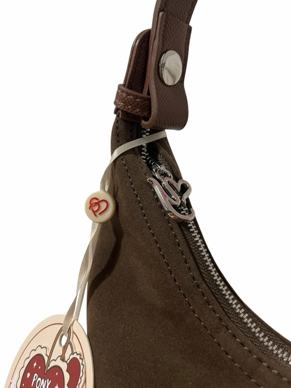 Dark Brown Suede Two Way Bag with Leather Trim - Picture 5 of 13
